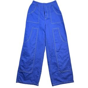 PLT PrettyLittleThing Wide Barrel Leg Sz 4 Electric Blue Utility Carpenter Pants